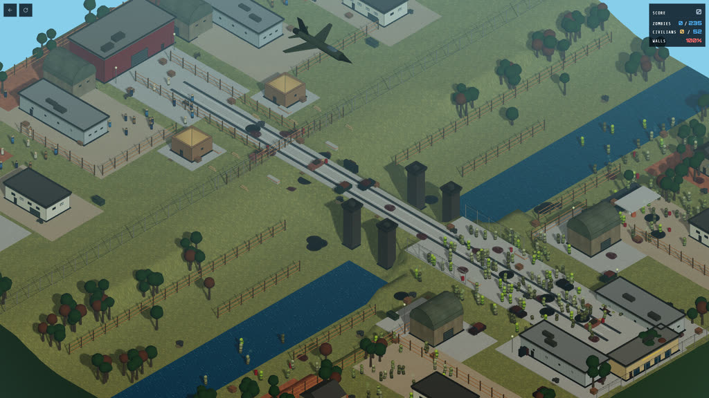 Unguided plane run over a trestle bridge massed with zombies