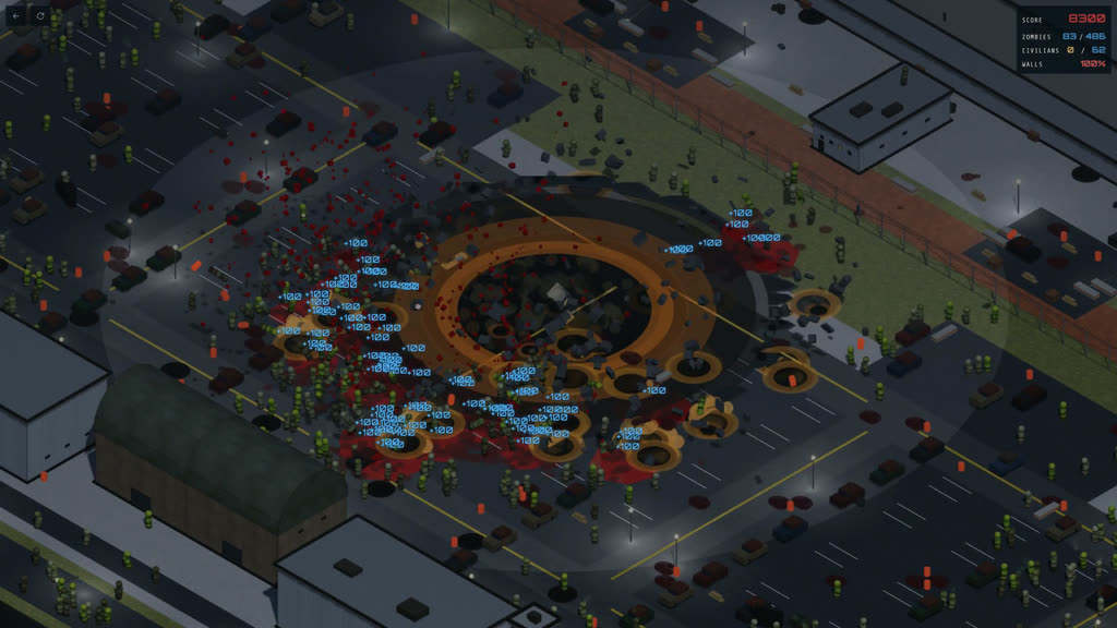 Night detonation with shockwave rings tearing through the horde